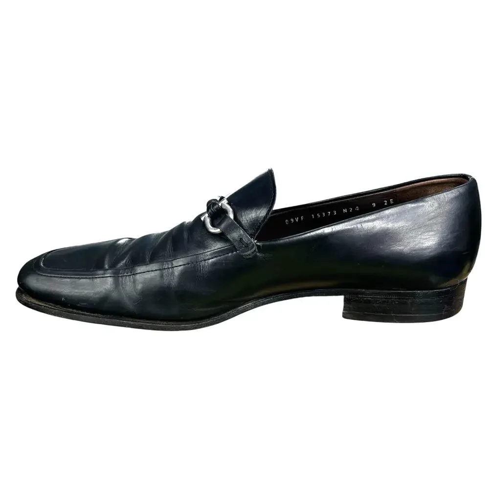 Vintage Salvatore Ferragamo Gancini Black Leather Slip On Loafers Size 9 2 EE